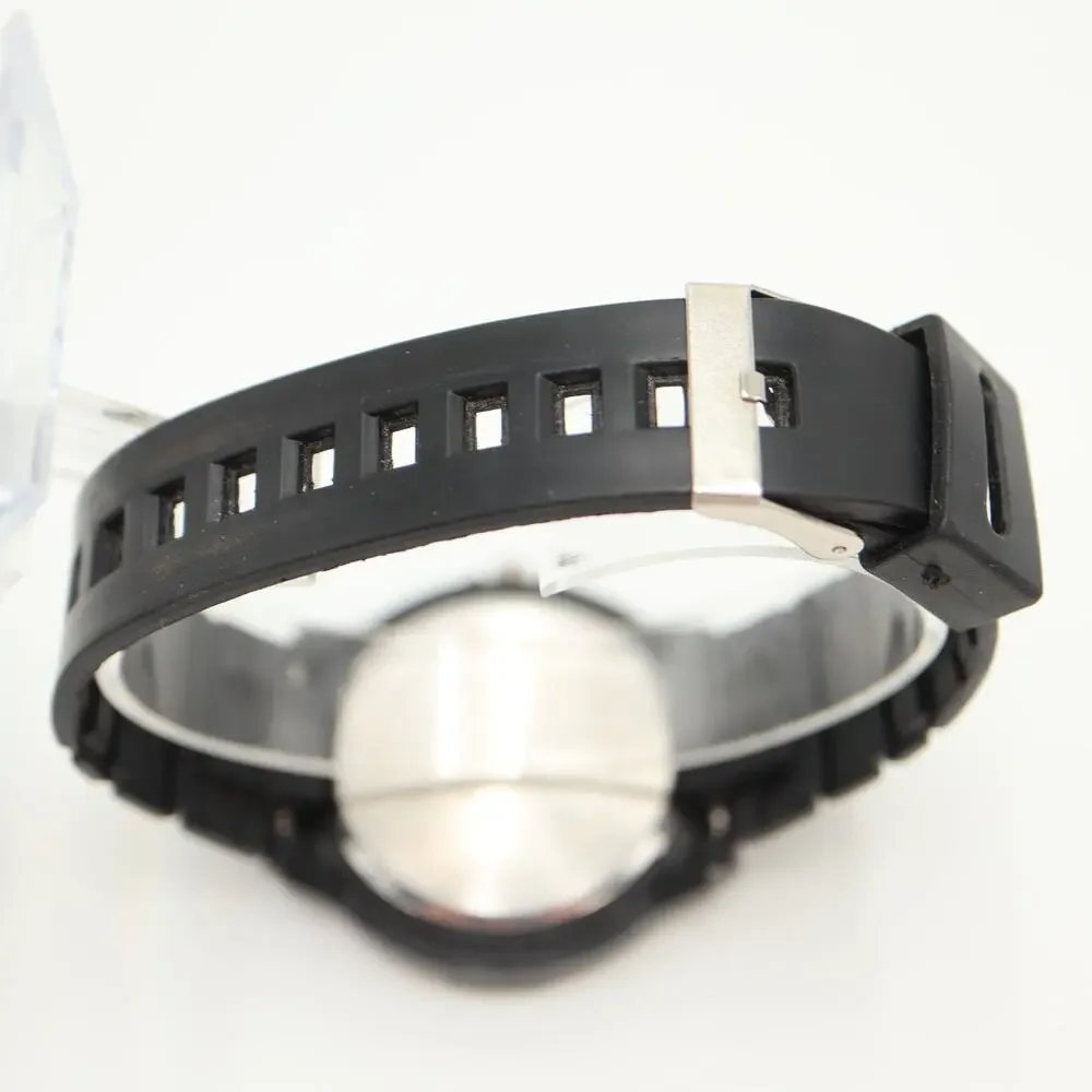 Mens 44mm Black White Easy Read Classic Sport Watch Black Band w New Battery
